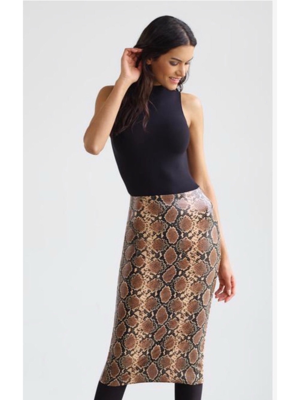 Commando Faux Leather Animal Print Midi Skirt M Snake Smoothing Pencil